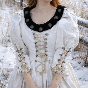 Vintage White Lace-up Gown Dress, Medieval Dress, Renaissance Dress